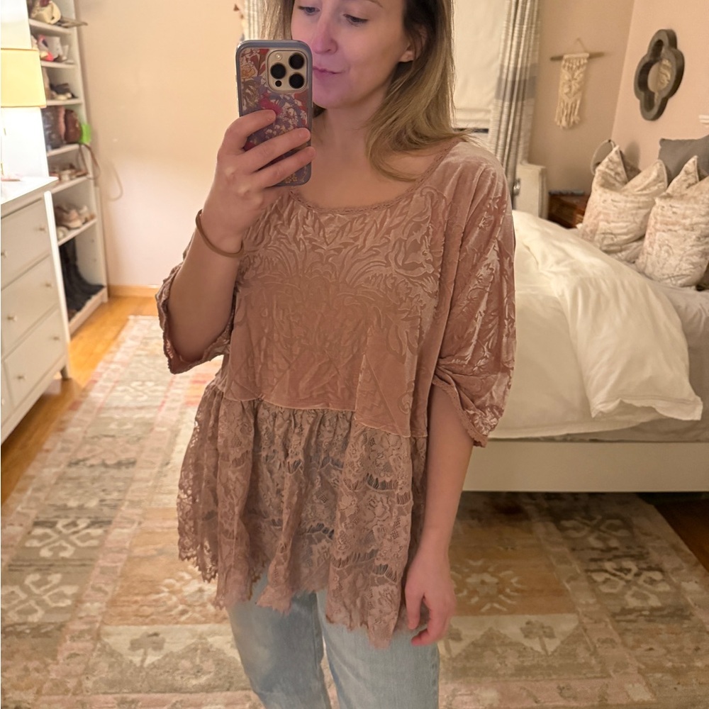 Free People Lace Blouse in Soft Blush